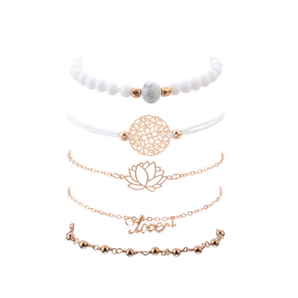 5 Pcs Boho Bracelet Set w/ Lotus Flower & Love - Picture 2 of 6